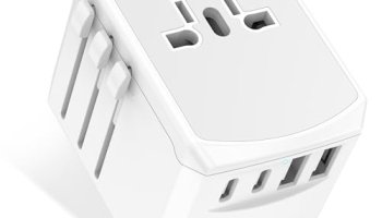 CHOLLO Adaptador Enchufe Universal Cargador Viaje – 5 en 1 Travel Adapter Internacional con 2 USB 2 Tipo C y 1 CA Adaptador Corriente Universal